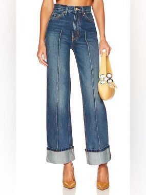 Ulla Johnson The Genevieve High Rise Wide Leg Front Seam Jeans 100% Cotton